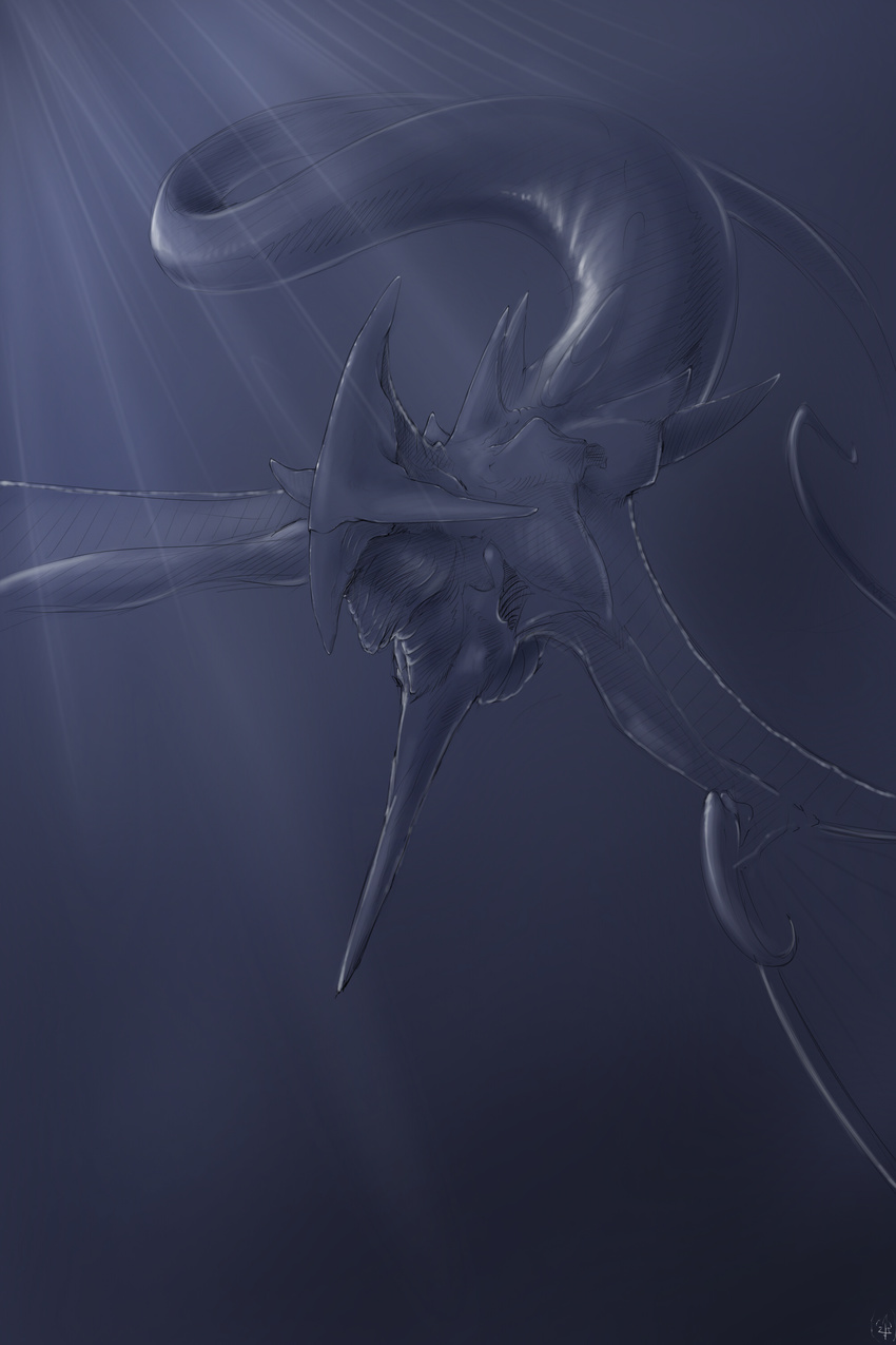 ambiguous_gender blue_theme feral kredri scales sea_monster solo underwater water