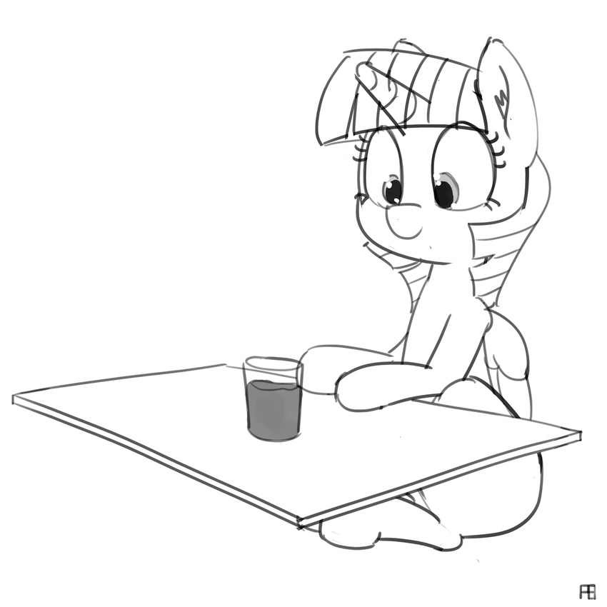 2016 animated equine female feral friendship_is_magic glass horn looking_at_viewer mammal monochrome my_little_pony pabbley simple_background sitting solo twilight_sparkle_(mlp) unicorn white_background