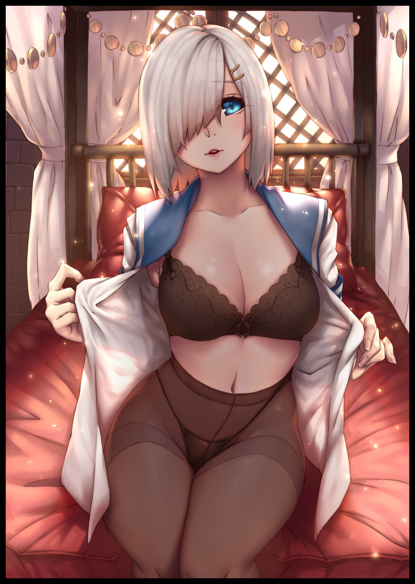 bra cleavage hamakaze_(kancolle) kantai_collection pantsu pantyhose rico_(game00985) seifuku undressing