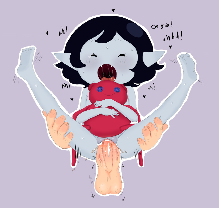 adventure_time black_hair blush butt cartoon_network child english_text female hair hoshime human humanoid male male/female mammal marceline nipples open_mouth plushie pussy text vampire young