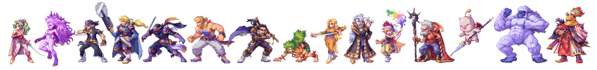 6+boys abysswolf beard black_eyes black_hair blonde_hair blue_eyes blue_skin cape cayenne_garamonde celes_chere claws edgar_roni_figaro everyone facial_hair final_fantasy final_fantasy_vi gau gogo green_hair highres horn knife lock_cole long_hair long_image mash_rene_figaro mog moogle multiple_boys multiple_girls mustache ninja paint paintbrush pantyhose pixel_art polearm purple_skin red_eyes relm_arrowny saw scar setzer_gabbiani shadow_(ff6) spear staff stragus_magus sword tina_branford trance_tina_branford umaro weapon white_fur wide_image yeti_(creature)