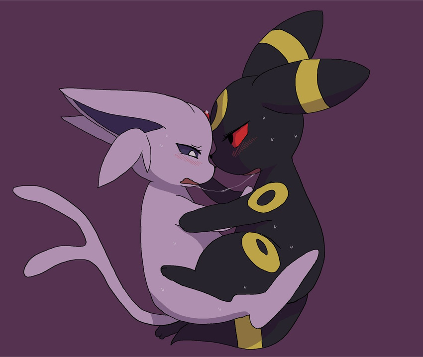 ambiguous_gender blush duo eeveelution enon espeon hug nintendo pok&eacute;mon saliva saliva_string sweat umbreon video_games