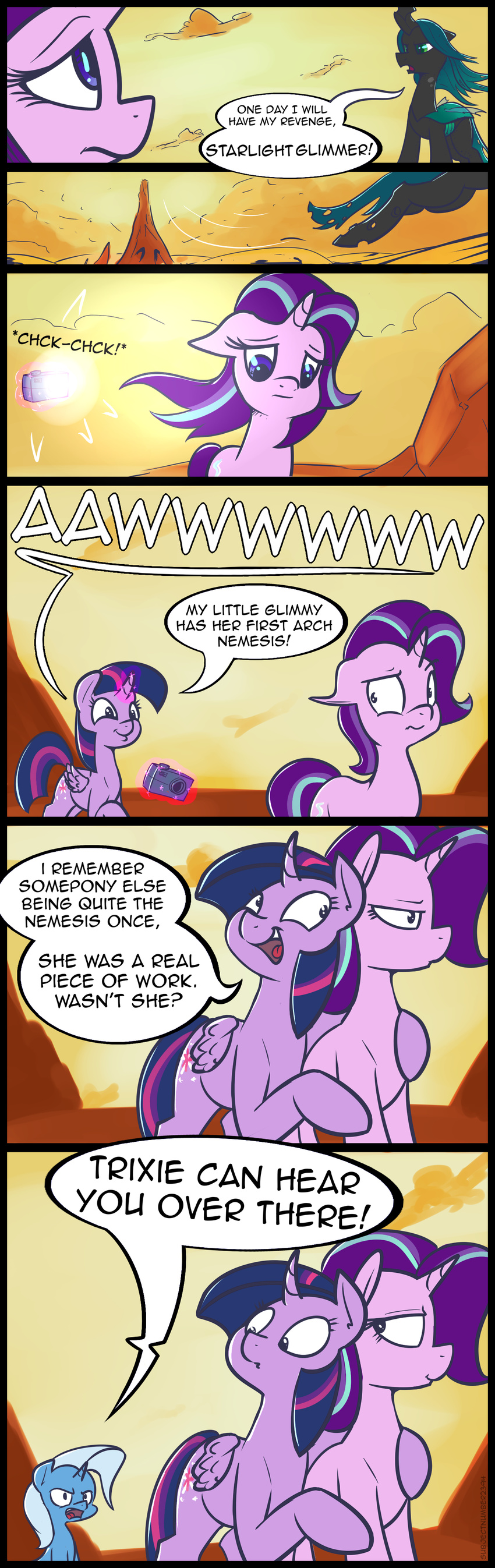 camera changeling comic duo english_text equine feathered_wings feathers female flying friendship_is_magic fur hair hooves horn hug mammal my_little_pony open_mouth purple_eyes purple_fur queen_chrysalis_(mlp) standing starlight_glimmer_(mlp) subjectnumber2394 text trixie_(mlp) twilight_sparkle_(mlp) unicorn white_hair winged_unicorn wings