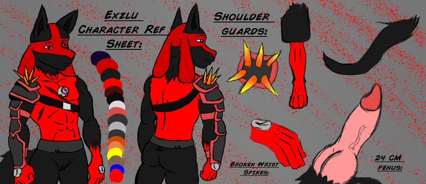 2016 alternate_color anthro armor back_side bare_hands bear213 butt canine fan_character invalid_tag knot lucario luce male mammal model_sheet nintendo nude penis pok&eacute;mon red_black_fur solo species: standing video_games