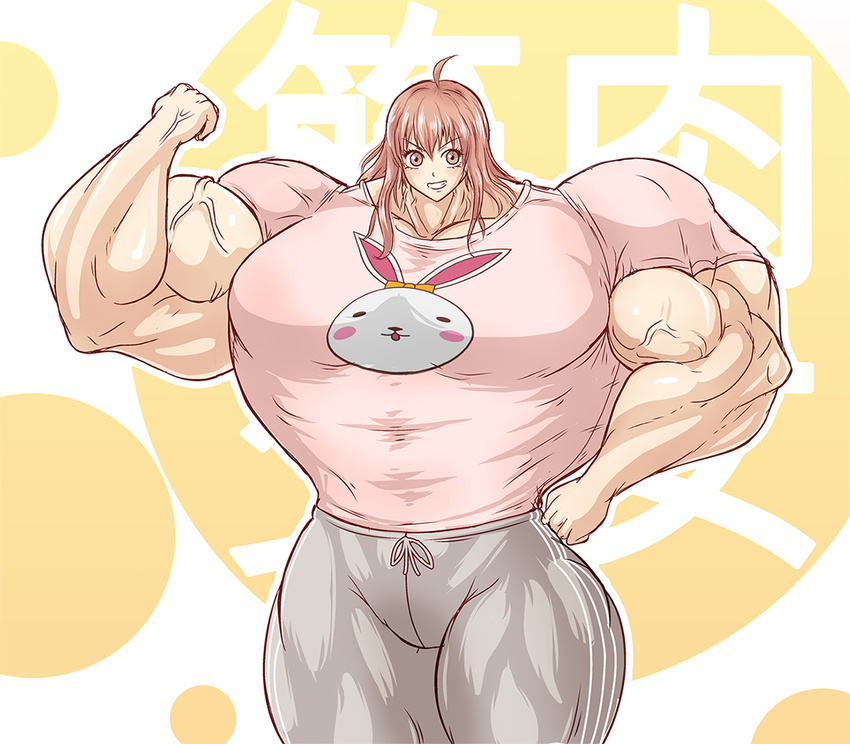 brown_eyes brown_hair extreme_muscles flex happy tight_shirt