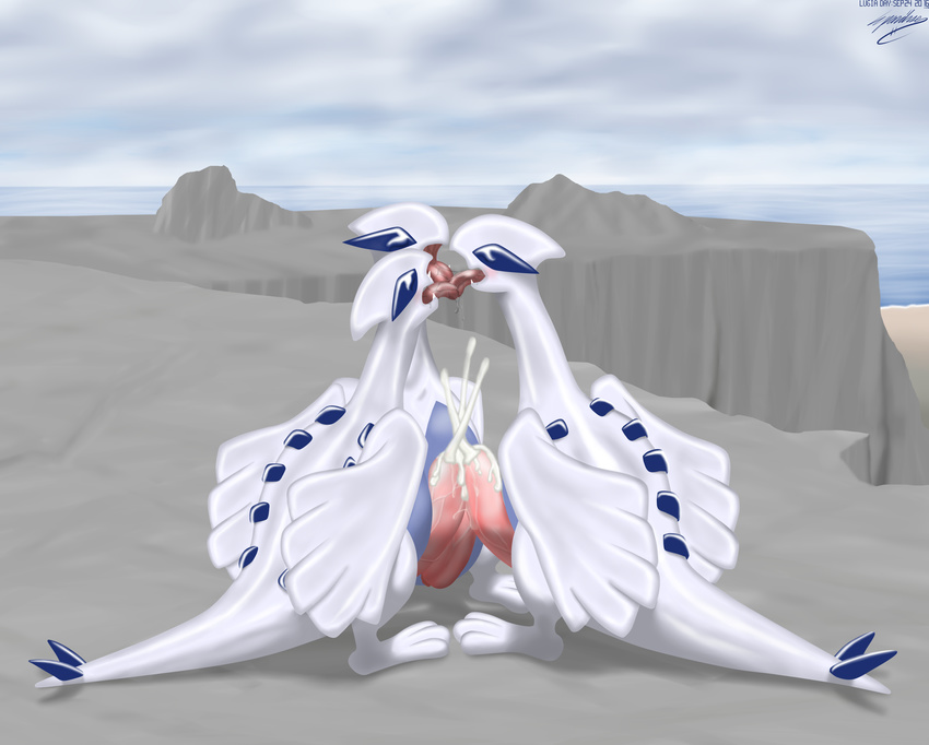 2016 3_toes alcor_(lugia) algol_(lugia) atik_(lugia) blush cloud cloudy cum cumshot ejaculation eparihser erection eyes_closed feathered_wings feathers feral fin frottage group group_sex hi_res legendary_pok&eacute;mon lugia male male/male nintendo open_mouth orgasm outside penis plateau pok&eacute;mon rock sea sex sky teeth threesome toes tongue tongue_out video_games water wings