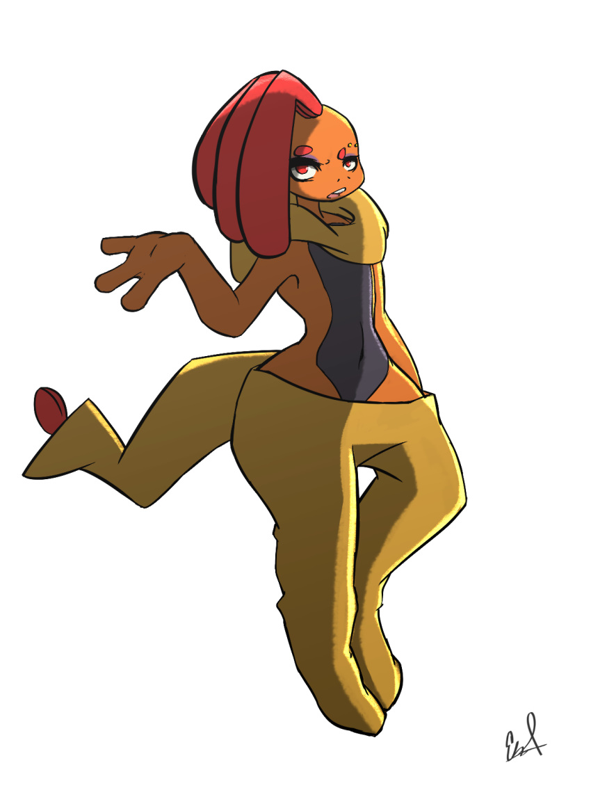 3_fingers anthro blaketheflareon clothing female looking_at_viewer nintendo orange_scales pants pok&eacute;mon pok&eacute;mon_(species) sassy scales scrafty solo video_games