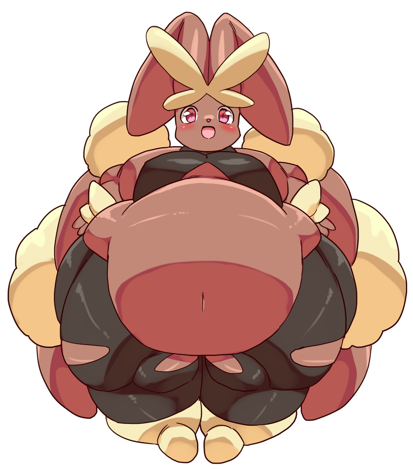2016 ambiguous_gender belly big_belly blush funi hyper hyper_belly lopunny nintendo obese open_mouth overweight pok&eacute;mon red_eyes solo thick_thighs video_games wide_hips