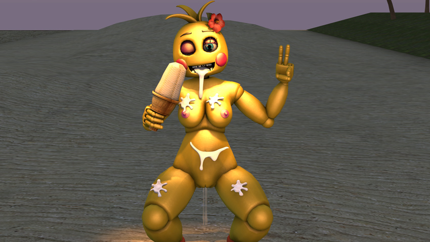 2016 3d_(artwork) animatronic avian beach bird breasts chicken cum cum_covered cum_everywhere cum_in_mouth cum_inside cum_on_chest cum_on_leg cum_on_stomach dessert digital_media_(artwork) female five_nights_at_freddy's five_nights_at_freddy's_2 flower food hi_res ice_cream looking_at_viewer machine messy nipples non-mammal_breasts nude outside pinup plant pose pussy pussy_juice robot seaside solo source_filmmaker toy_chica_(fnaf) video_games xboxking37
