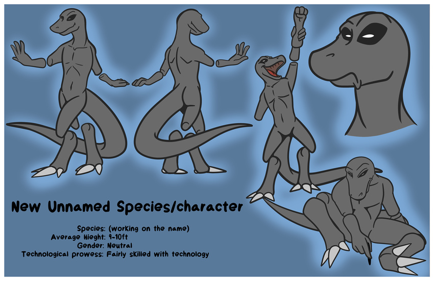 2016 alien anthro butt detached_limbs digital_media_(artwork) featureless_crotch frown invalid_color lizard model_sheet navel nude open_mouth original_species reptile scalie simple_background sitting smile solo standing text tongue triumph x231_(artist)