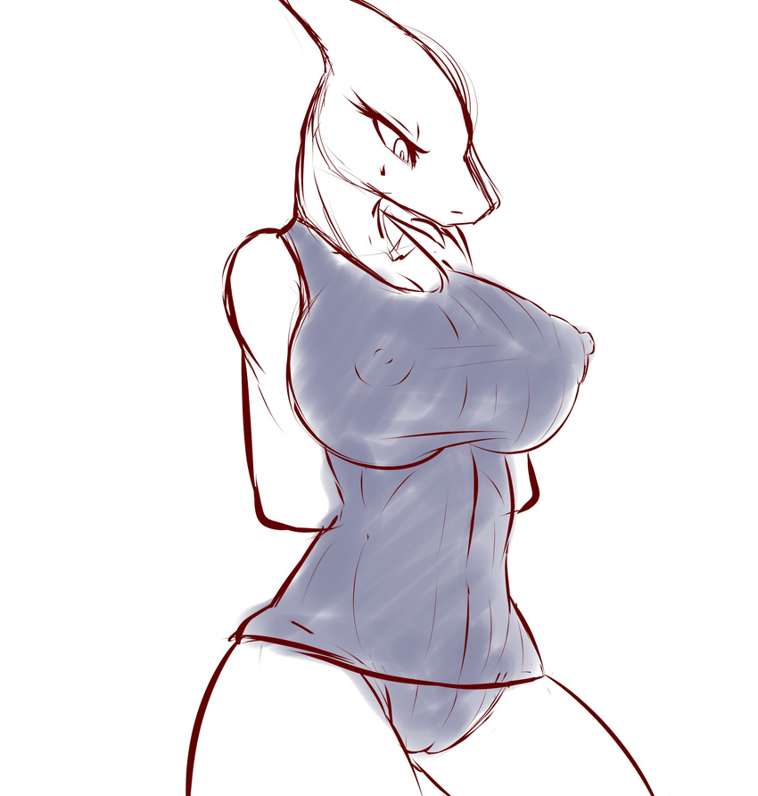 2015 anthro anthrofied big_breasts breasts camel_toe charmeleon cleavage clothed clothing female hi_res horn huge_breasts navel nintendo nipple_bulge pok&eacute;mon pok&eacute;morph scalie shirt simple_background sketch solo tailzkim tank_top underwear video_games white_background wide_hips