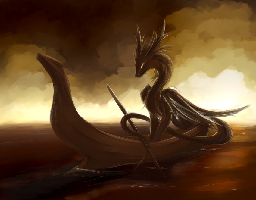 ambiguous_gender boat day dragon fur furred_dragon oksara outside sitting sky solo vehicle water wings
