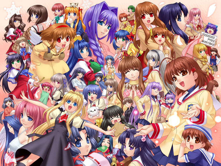 air amano_mishio blonde_hair botan_(clannad) cat clannad company_connection crossover everyone fujibayashi_kyou fujibayashi_ryou furukawa_nagisa furukawa_sanae hair_intakes highres hirose_maki hits ibuki_fuuko ibuki_kouko ichinose_kotomi kamio_haruko kamio_misuzu kannabi_no_mikoto kanon kawana_misaki kawasumi_mai key_(company) kirishima_hijiri kirishima_kano kouzuki_mio kurata_sayuri long_hair low-tied_long_hair michiru_(air) minase_akiko minase_nayuki misaka_kaori misaka_shiori miyama_yukimi miyazawa_yukine multiple_girls nagamori_mizuka okazaki_ushio one orihara_misao pantyhose piro potato_(air) sagara_misae sakagami_tomoyo satomura_akane sawatari_makoto shiina_mayu_(one) siblings sisters sleeves_rolled_up sunohara_mei toono_minagi tsukimiya_ayu twins uraha_(air) wallpaper yaobikuni_(air) yuzuki_shiiko zen