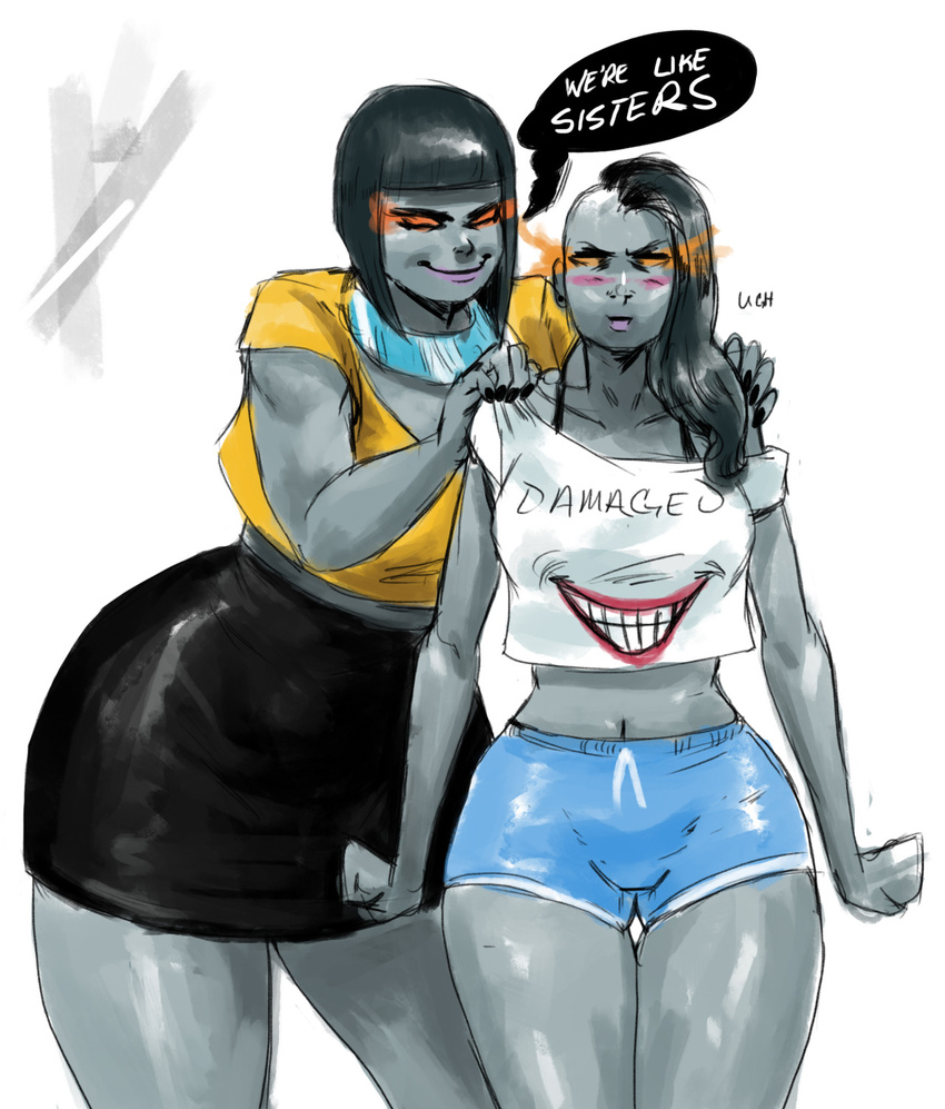 alien big_breasts big_butt blush breasts butt cleavage clothed clothing crossgender darkseid daughter female grail_(dc) huge_butt mother mother_and_daughter parent redfred under_boob wide_hips