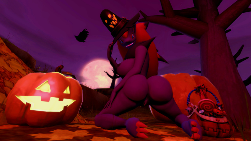 2016 3d_(artwork) anus big_butt black_fur breasts butt canine digital_media_(artwork) fur halloween holidays knightthewolfal looking_at_viewer mammal nintendo nipples outside pok&eacute;mon pussy source_filmmaker sourcefilmmaker video_games zoroark