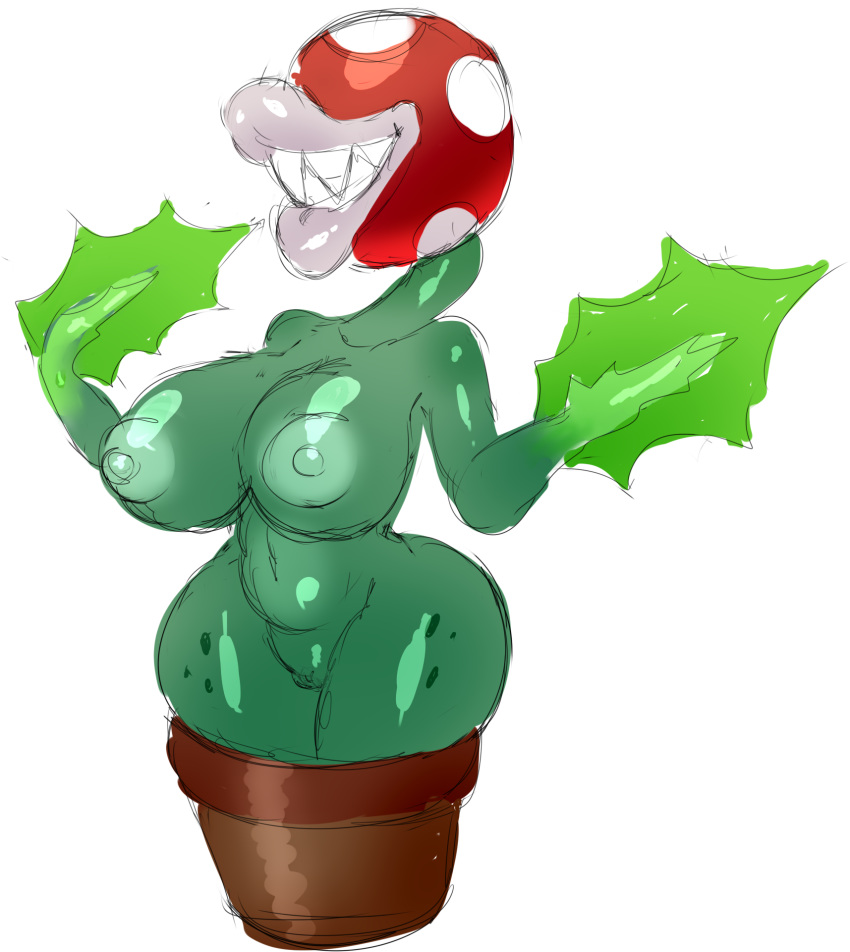 big_breasts big_lips breasts erozer eyeless female flora_fauna green_nipples green_skin lips mario_bros nintendo nipples piranha_plant plant sharp_teeth solo super_smash_bros teeth thick_thighs video_games white_lips wide_hips