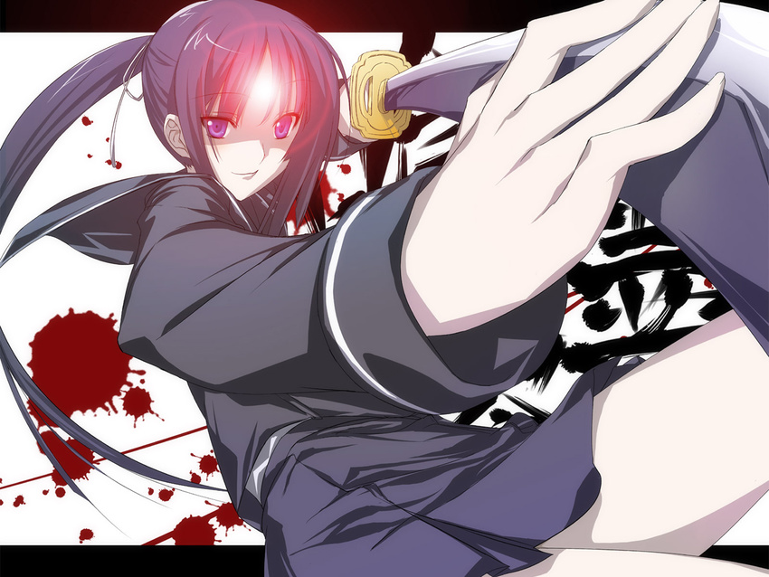 blood ga-rei_zero isayama_yomi katana seifuku skirt sword violet_eyes