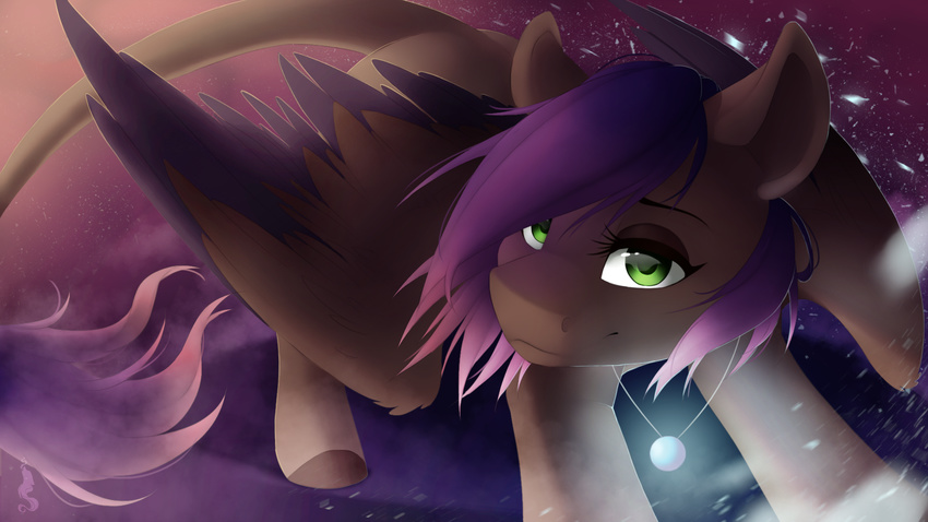 brown_feathers brown_fur equine eyelashes fan_character feathered_wings feathers female feral fur green_eyes hair hooves looking_at_viewer mammal my_little_pony nude pegasus purple_hair silentwulv smile solo standing wings