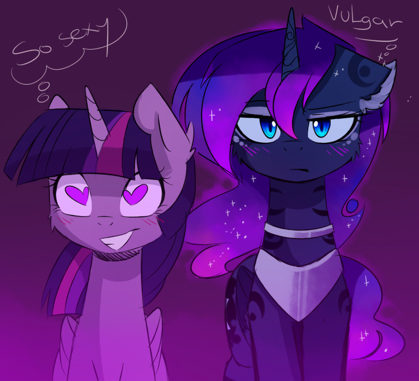 &lt;3 blue_eyes blue_fur english_text equine eyelashes friendship_is_magic fur hair horn magnaluna mammal my_little_pony nude princess_luna_(mlp) purple_fur purple_hair text twilight_sparkle_(mlp) winged_unicorn wings