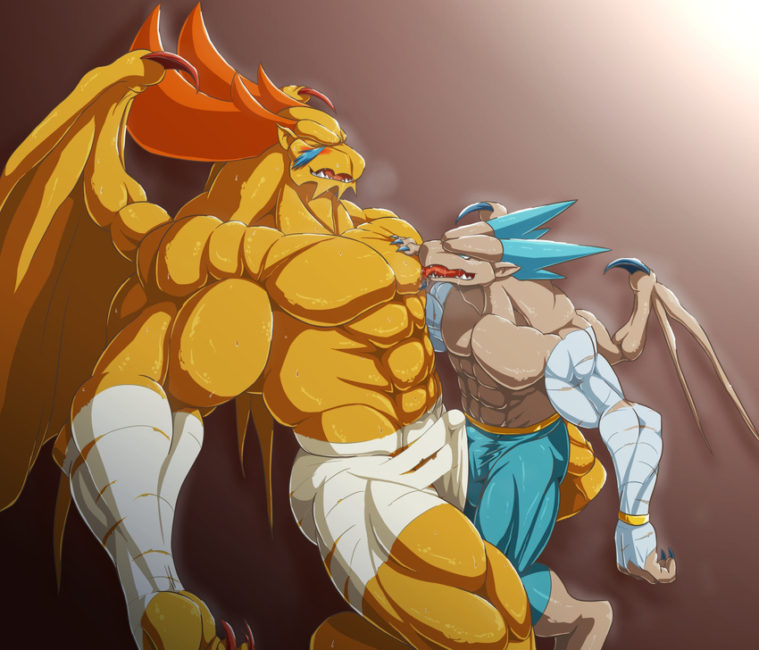 abs anthro blush breath_of_fire bulge burokuso clothed clothing garr male male/male mammal muscular pecs simple_background tenting underwear video_games