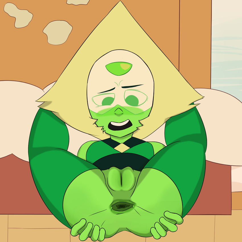 alien anus butt cartoon_network female gaping gem_(species) green_eyes legs_behind_head not_furry open_mouth peridot_(steven_universe) pussy solo spreading steven_universe teeth unknown_artist