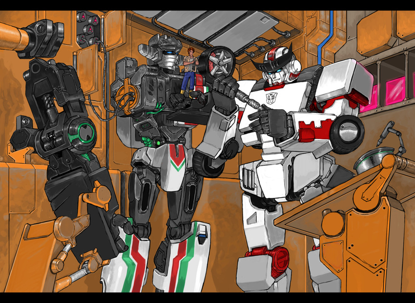 alien autobot blue_eyes clothing cybertronian digital_media_(artwork) gears horn human humanoid living_machine machine male mammal medical not_furry open_mouth ratchet ratchet_and_clank robot sigworks smile spike_witwicky standing tools video_games wheeljack wheels wires working