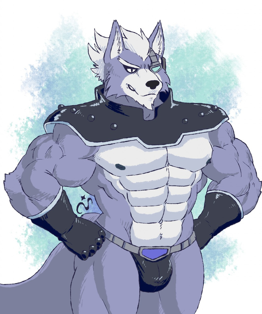 anthro biceps big_muscles bulge canine male mammal muscular muscular_male nintendo pecs star_fox steven_ciervyena video_games wolf wolf_o'donnell
