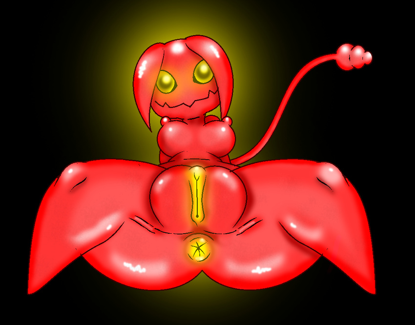 alien anus big_butt breasts butt clitoris female glowing glowing_anus glowing_eyes glowing_pussy humanoid imp looking_at_viewer nipples plump_labia presenting presenting_pussy pussy short_stack simple_background spread_legs spreading twinkystar yellow_eyes