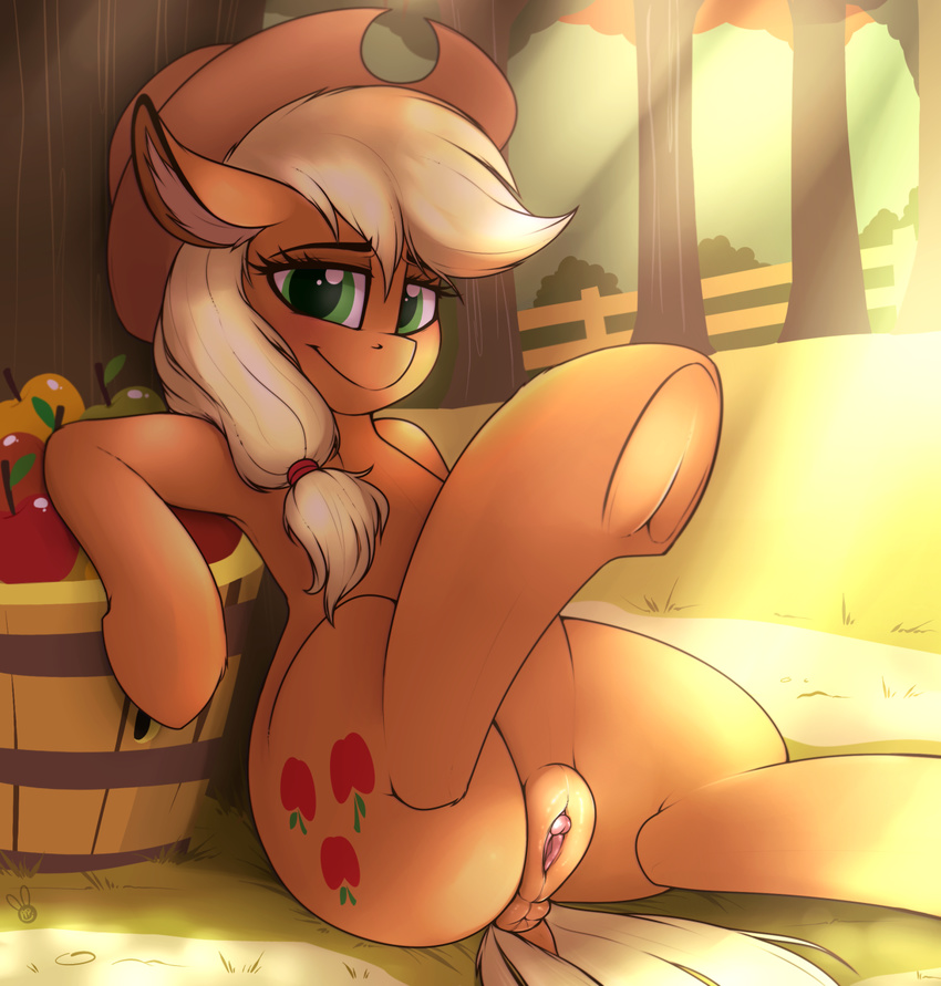 applejack_(mlp) equine female feral friendship_is_magic green_eyes horse mammal meggchan my_little_pony pony pussy solo