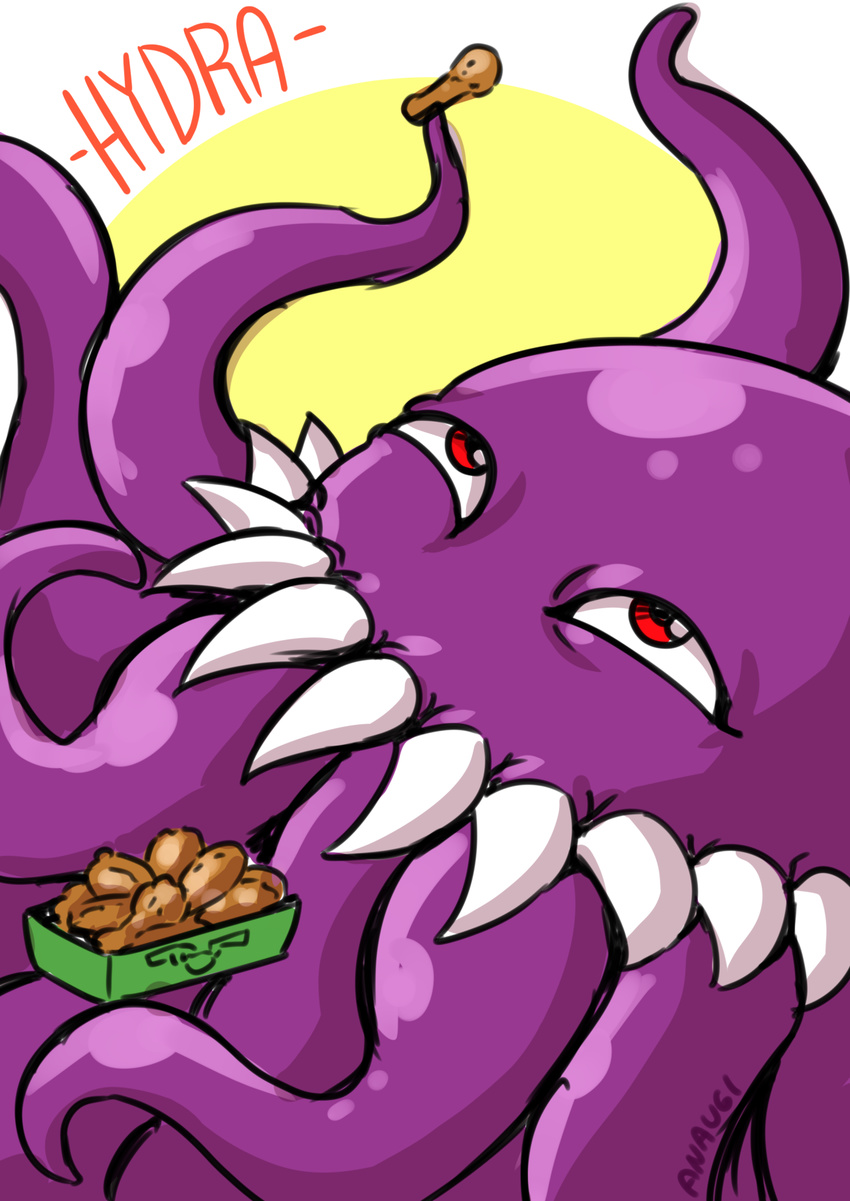 anaugi english_text final_fantasy final_fantasy_vi food fried_chicken male purple_body red_eyes sharp_teeth signature smile solo square_enix teeth tentacle_monster tentacles text ultros video_games