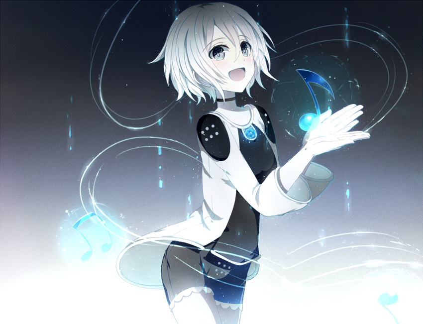 bad_id bad_pixiv_id blue_eyes choker gradient gradient_background original sakakidani short_hair shorts silver_hair solo