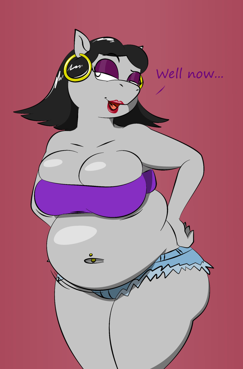 americananomaly_(artist) anthro big_breasts breasts cleavage clothed clothing female hippopotamus looking_at_viewer mammal overweight skimpy solo