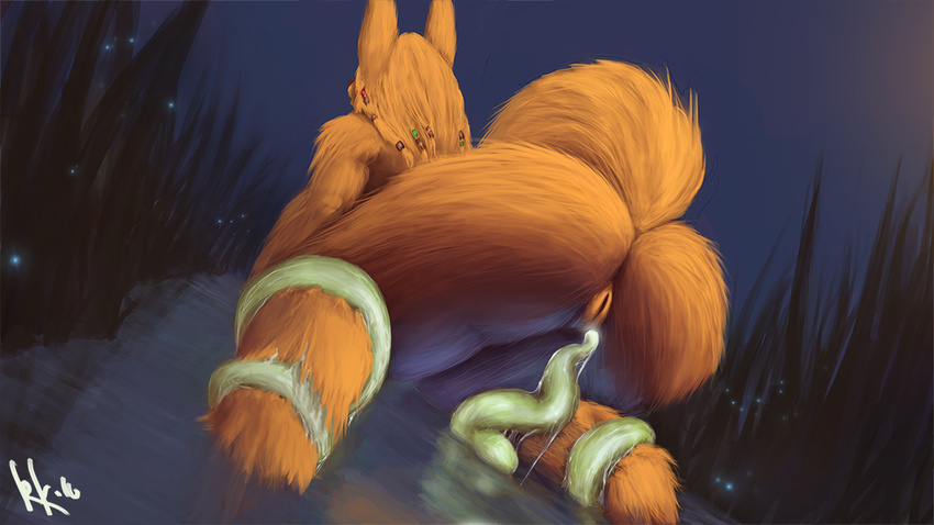 &lt;3 2016 anthro canine female fur glowing mammal nude pussy ronku slimy solo swamp tentacles water