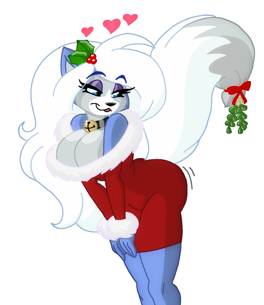 bent_over big_breasts booty_shake breasts butt canine cat cleavage clothed clothing collar digital_media_(artwork) dress feline female fox hybrid krystine_sapphire mammal mink mistletoe mustelid plant presenting presenting_hindquarters raised_tail seductive smile toddrogue69