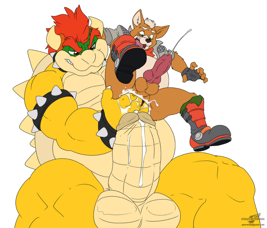 anal anal_fingering anal_penetration animal_genitalia animal_penis anthro anus armband balls biceps big_balls big_dom_small_sub big_penis bowser canince canine canine_penis claws clothing collar crossover cum cum_in_ass cum_inflation cum_inside cumshot duo ejaculation erection excessive_cum fingering forced fox fox_mccould fur gaping horn huge_penis humanoid_penis hyper hyper_penis inflation interspecies it'll_never_fit knot koopa larger_male male male/male mammal mario_bros nintendo nude orgasm penetration penis rape reptile scalie sex shell size_difference smaller_male smile spikes star_fox stretching stretching_anus torn_clothing video_games wolfblade
