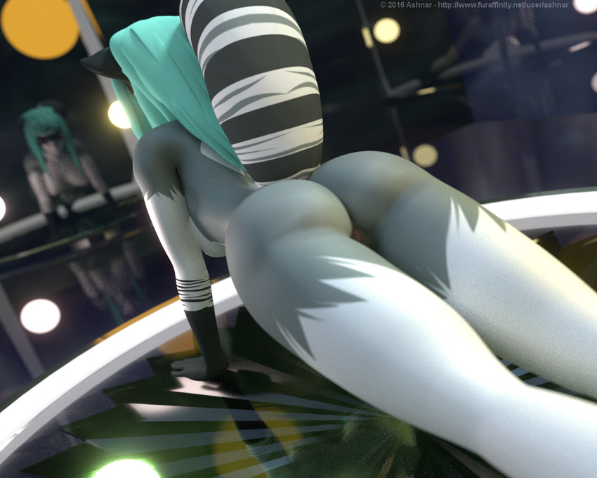 3d_(artwork) anthro ashnar breasts butt digital_media_(artwork) female hair mammal nude pussy raccoon raised_tail solo strip_club thick_thighs