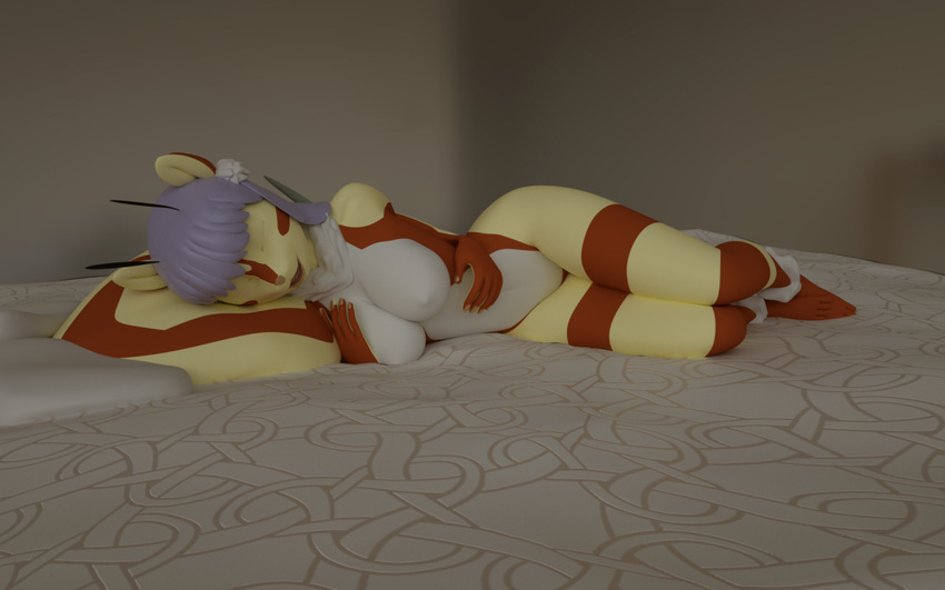 3d_(artwork) anthro ashnar bed breasts digital_media_(artwork) female hair lying mammal nipples nude on_side pillow rodent solo squirrel wide_hips