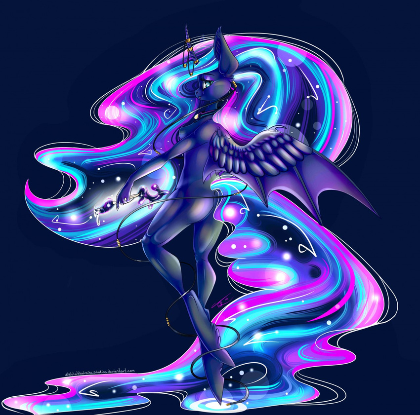 anthro dancing equine female friendship_is_magic horn jewelry mammal my_little_pony nude paintbrush princess_luna_(mlp) smile solo standing theneithervoid_(artist) wings