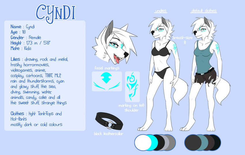 anthro black_nose canine clothed clothing cyndi cyndi_(character) digitigrade english_text female mammal model_sheet open_mouth simple_background smile solo standing teeth text tongue wolf