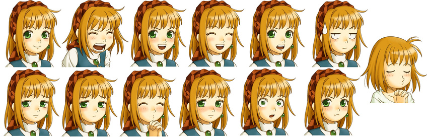 cornet_espoir expressions face green_eyes hairband highres jewelry marl_kingdom maruyama_kaoru multiple_views nippon_ichi rhapsody short_hair sweater turtleneck turtleneck_sweater variations