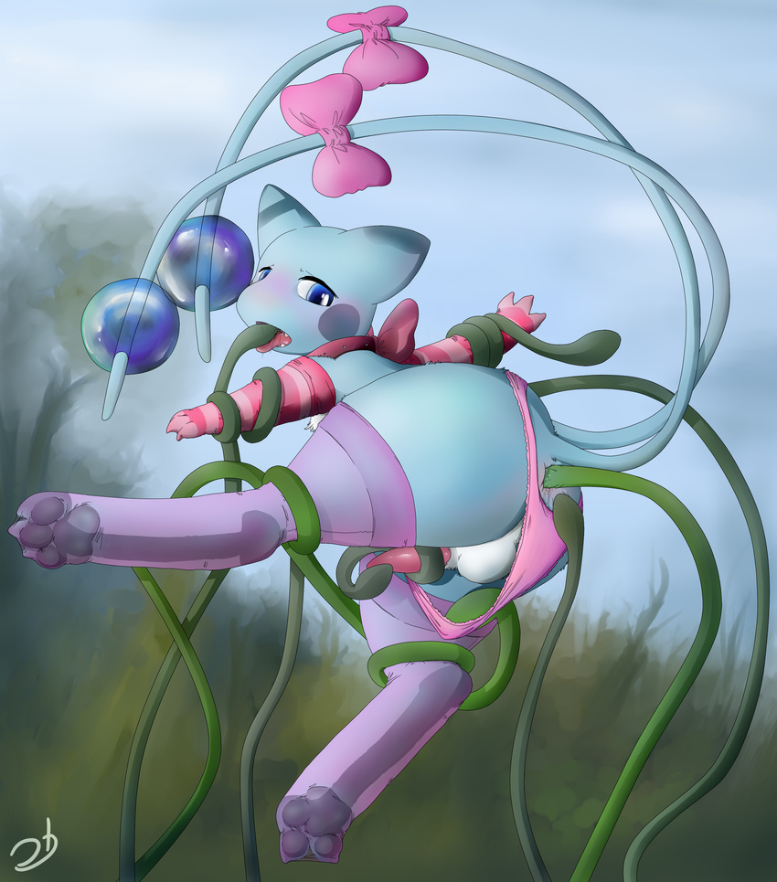 2013 3_toes anal anal_penetration anus backsack balls blue_eyes blue_fur blush butt claws clothing cute day digital_media_(artwork) dragonair dragonchu dragonchu_(character) drooling erection fak&eacute;mon fan_character fur girly grass hi_res hindpaw hybrid legwear licking looking_back male nature nintendo open_mouth outside pawpads paws penetration penis pikachu pok&eacute;mon saliva sex sky soles solo spread_legs spreading stockings stormdragonblue suspension tapering_penis tentacle_sex tentacles thigh_highs toes tongue tongue_out tree underwear video_games