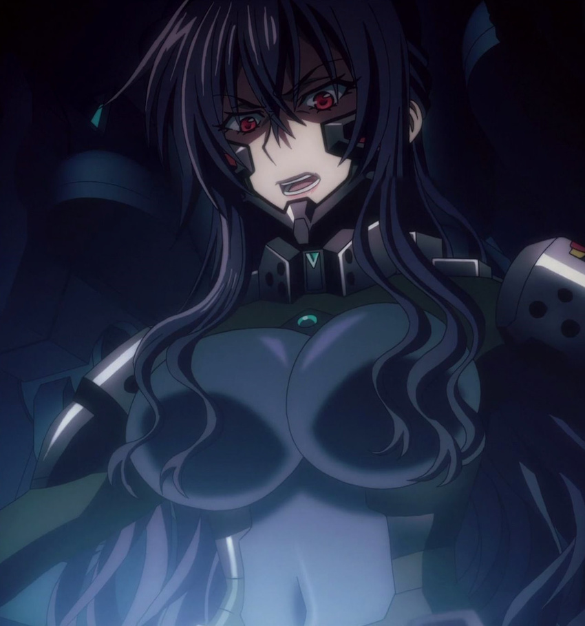 1girl beatrix_bremer black_hair bodysuit breasts large_breasts long_hair muvluv red_eyes schwarzesmarken