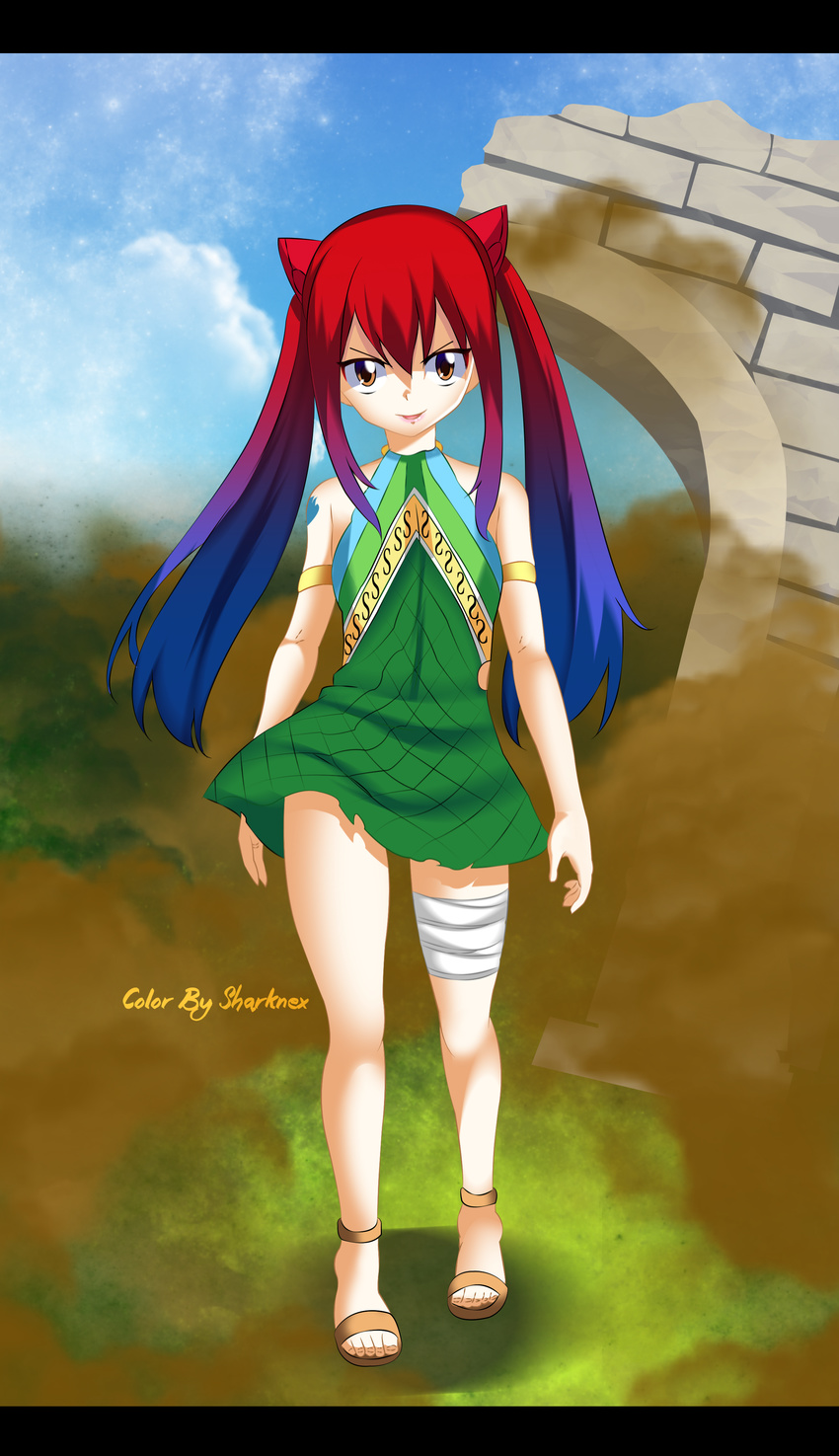 1girl blue_hair body_control fairy_tail irene_belserion loli mashima_hiro multi-colored_hair red_hair sharknex spoiler wendy_marvell