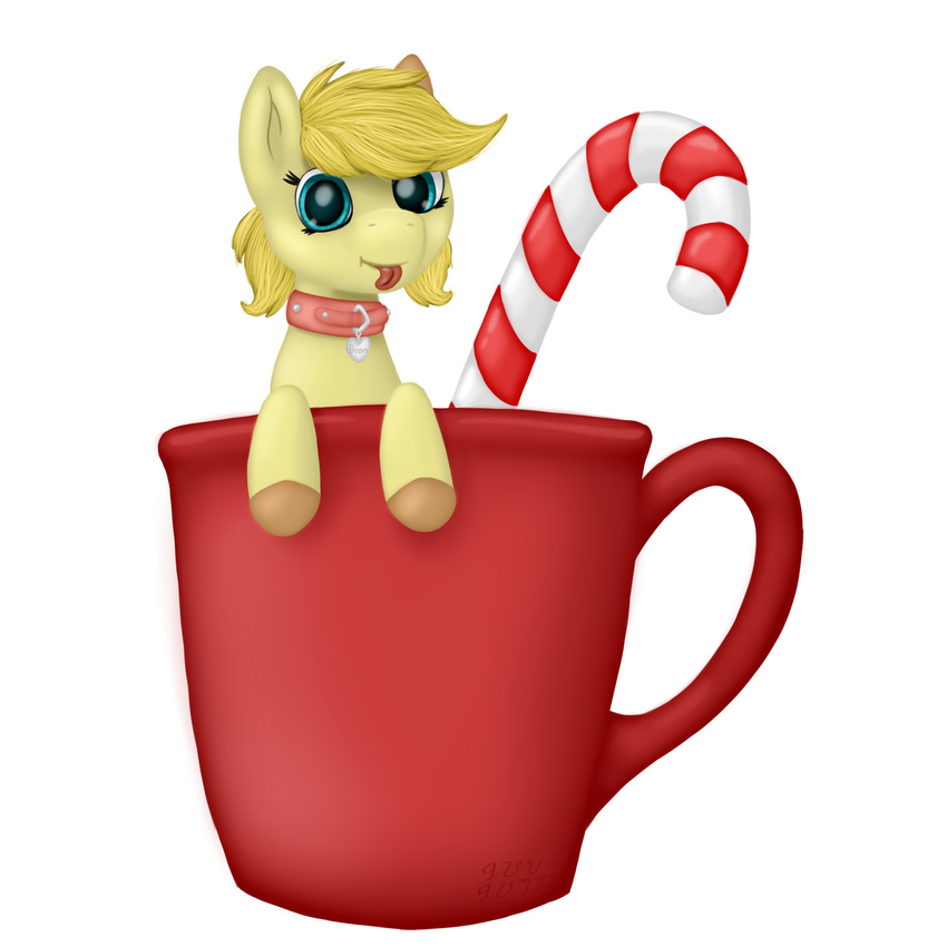 2016 bigbidoof candy candy_cane christmas digital_media_(artwork) equine fan_character female feral food hair hi_res holidays hooves horse looking_at_viewer mammal micro my_litle_pony my_little_pony pony smile solo tongue tongue_out