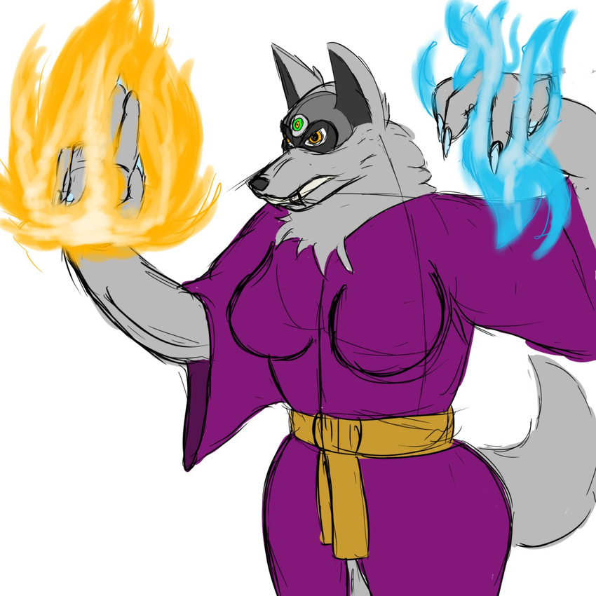 anthro breasts canine claws clothed clothing female fire greyscarborough guide_lines ice link:_the_faces_of_evil lupay magic mammal nintendo robe solo the_legend_of_zelda third_eye video_games wolf yellow_eyes