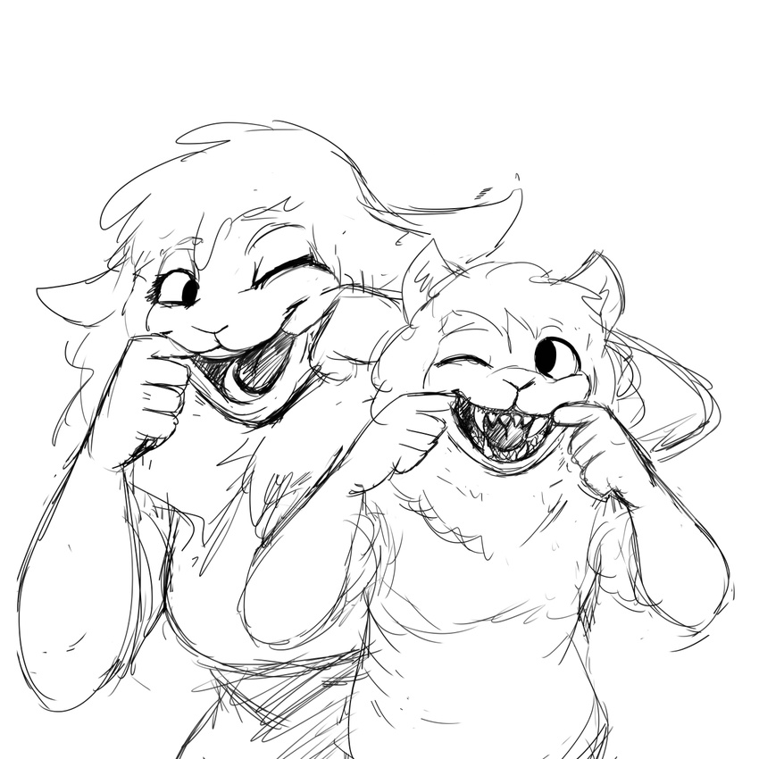 anthro black_and_white boss_lamb_(hladilnik) breasts canine caprine child cute duo fangs female hladilnik hybrid lamb_son_(hladilnik) male mammal monochrome mother mother_and_son one_eye_closed open_mouth parent sheep smile son wolf young