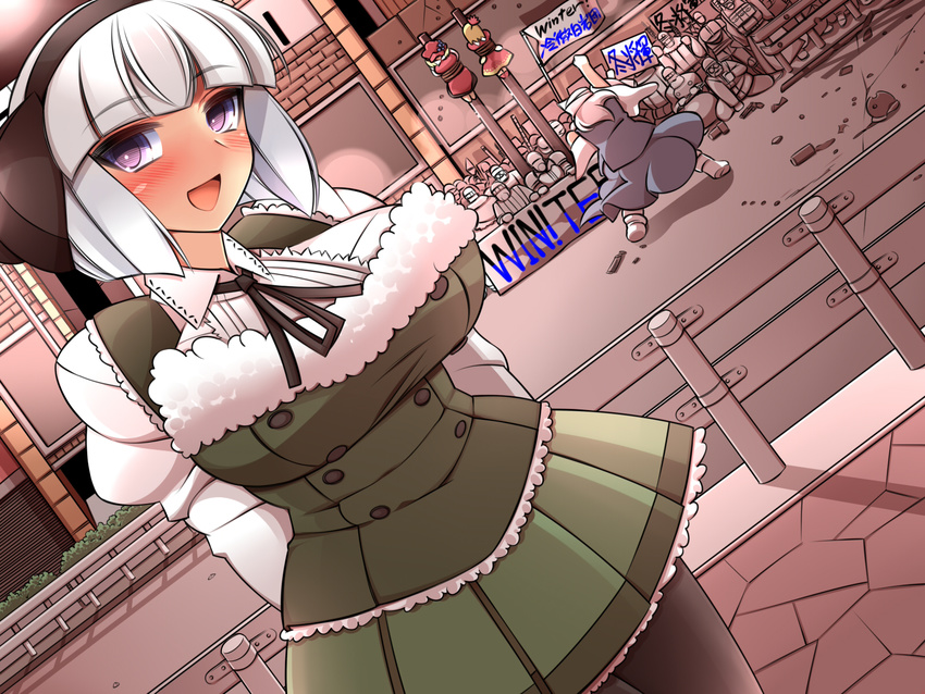 6+boys :d aki_minoriko aki_shizuha alternate_breast_size arms_behind_back blush bob_cut boots breasts city collared_shirt commentary crowd curvy dating fist_pump fur_trim hat highres juliet_sleeves konpaku_youmu large_breasts letty_whiterock long_sleeves looking_at_viewer lovestruck military miniskirt multiple_boys multiple_girls older open_mouth pantyhose pleated_skirt puffy_long_sleeves puffy_sleeves purple_eyes shirt short_hair silver_hair skirt smile socks touhou ueda_katsuhito vest