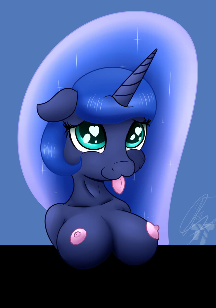 &lt;3 &lt;3_eyes 2017 anthro anthrofied areola aura blue_eyes blue_hair breasts digital_media_(artwork) equine female friendship_is_magic fur hair hi_res horn horse looking_at_viewer mammal my_little_pony nipples nude princess_luna_(mlp) simple_background smile solo tongue tongue_out trentgt winged_unicorn wings