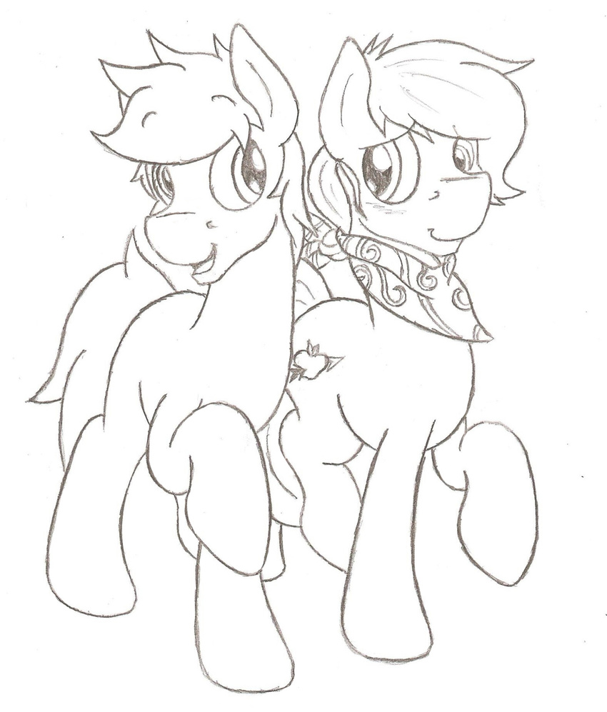 ambiguous_gender cutie_mark denzeltip duo earth_pony equine fan_character feral horse mammal monochrome my_little_pony pony smile