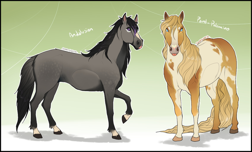 ambiguous_gender compass_(artist) duo english_text equine feral fur hair horse mammal standing text tongue tongue_out